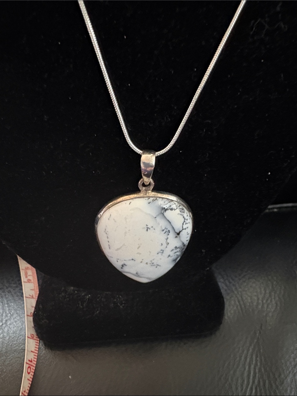 925 Silver White Dendritic Agate Teardrop Pendant And Necklace - Picture 2 of 8